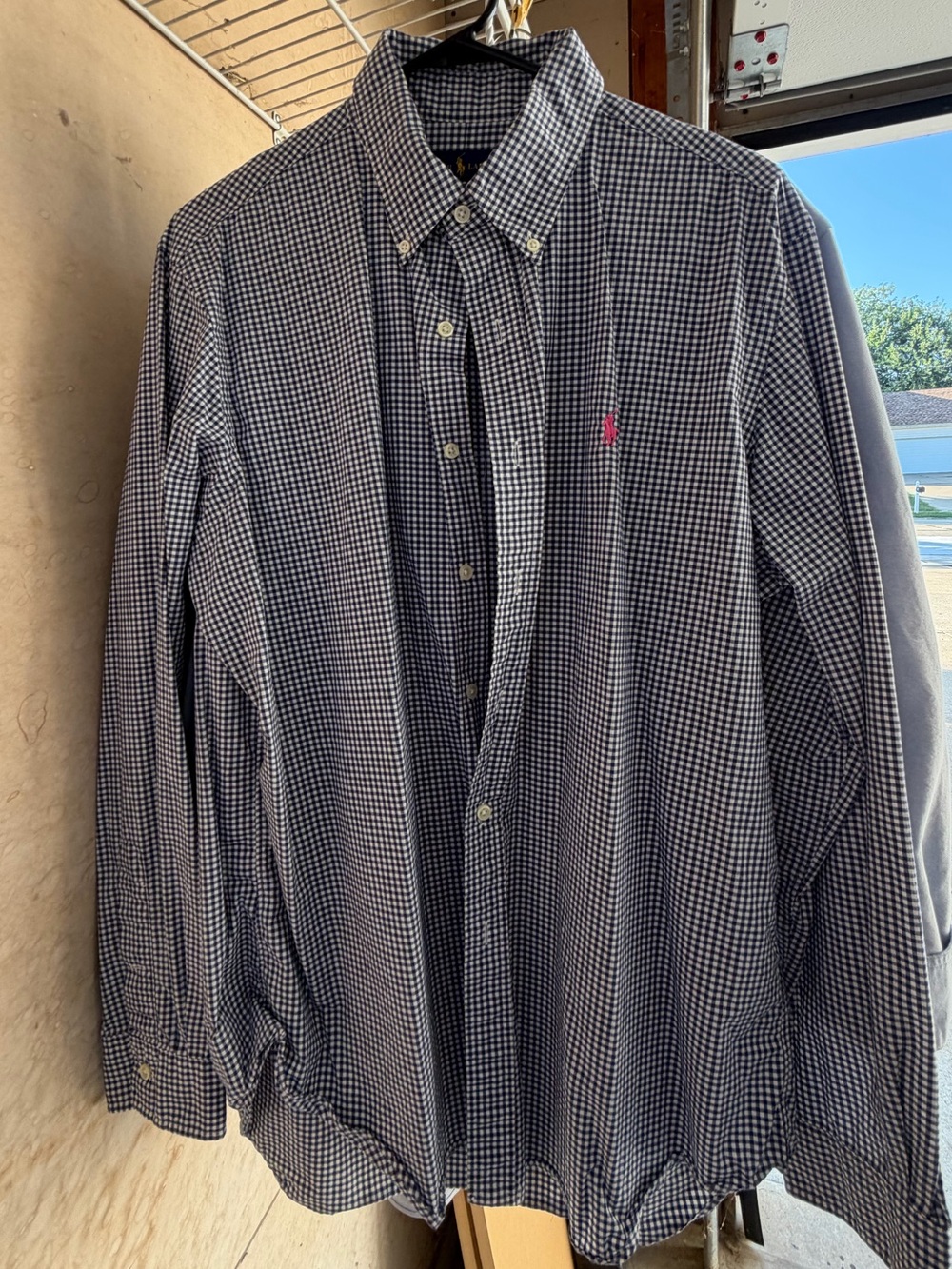 Ralph Lauren Navy and White Mini Gingham Button-Down Shirt